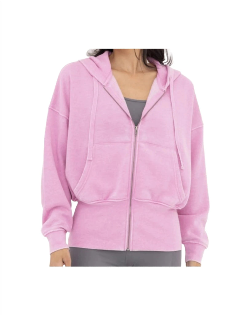 Mono B Fleece Hoodie Jacket KJ11571 Fuschia - Fuchia - Front View