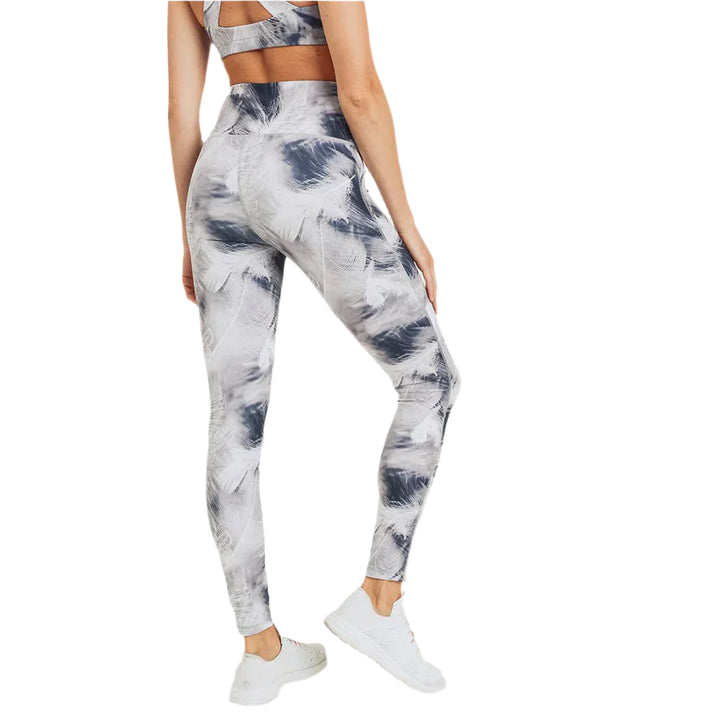 Mono B White Feather Print Highwaist Leggings - White Feather - Back View