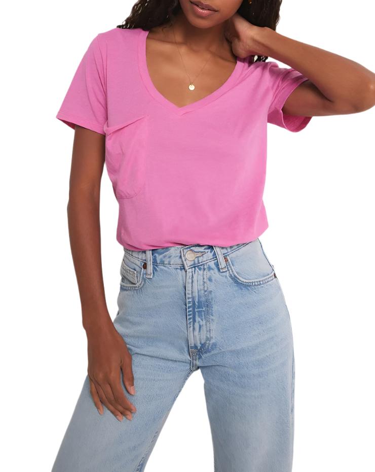 Z Supply V Neck Pocket Tee - Heartbreaker Pink - Front View