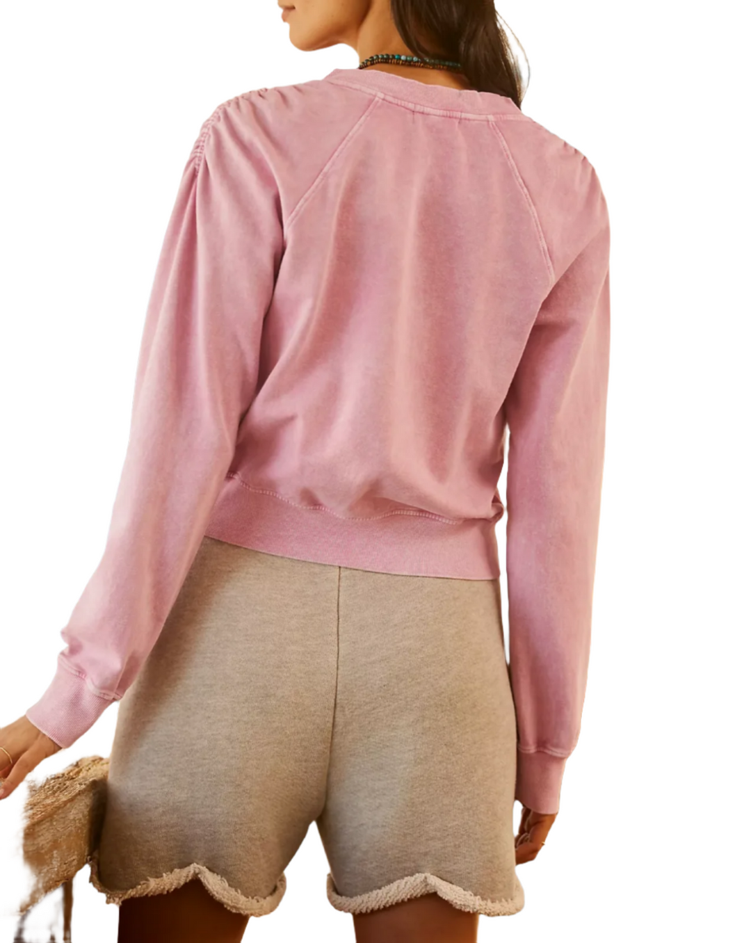 TLA Oversized Pink Crop Sweatshirt Rouched Shoulder - Pink - Back View