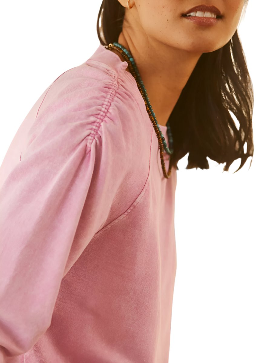 TLA Oversized Pink Crop Sweatshirt Rouched Shoulder - Pink - Side Rear View