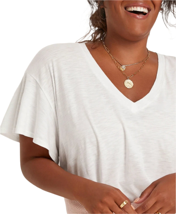 TLA V-Neck Crop Flutter Sleeve Tee and Petite - White - Front View