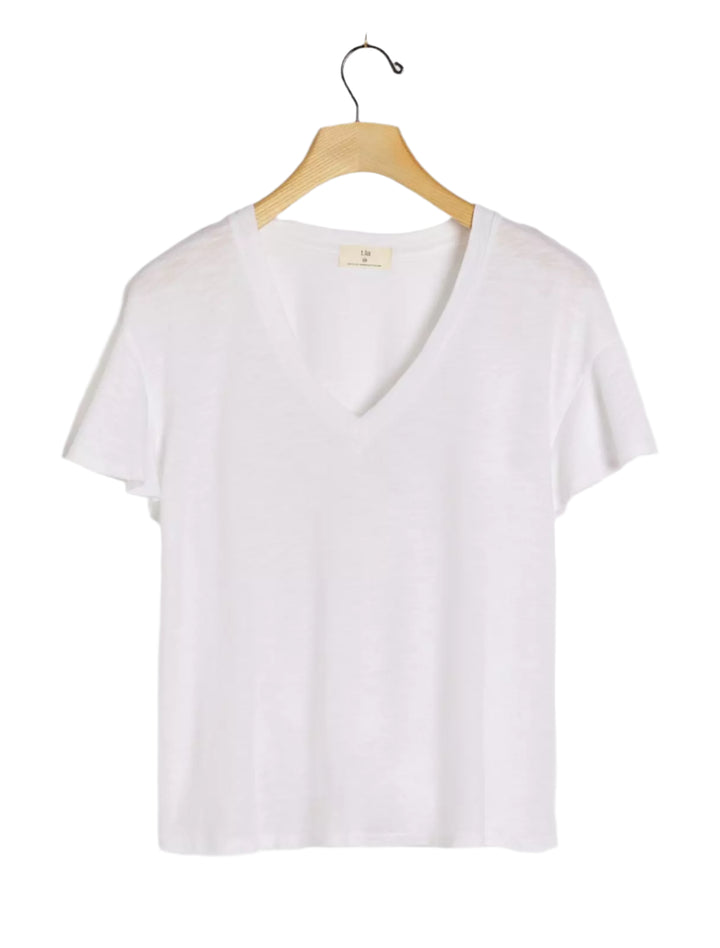 TLA V-Neck Crop Flutter Sleeve Tee and Petite - White - Front Rear View