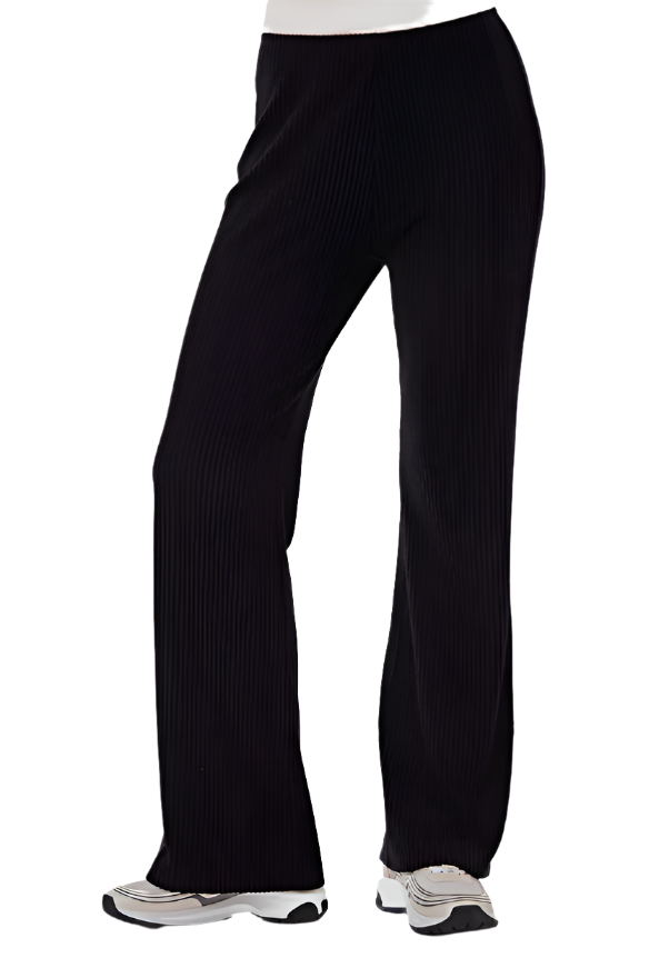 Noli Serene Ribbed Boot Drawstring Pant - Black - Front View