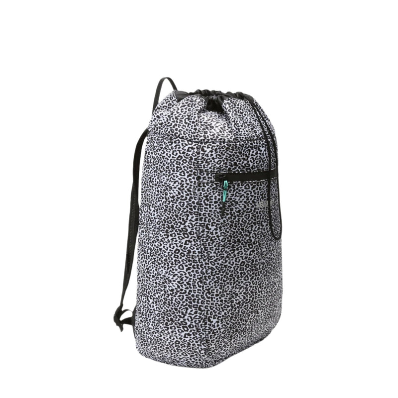 Vooray Stride Cinch Backpack - Black White Leopard - Side View