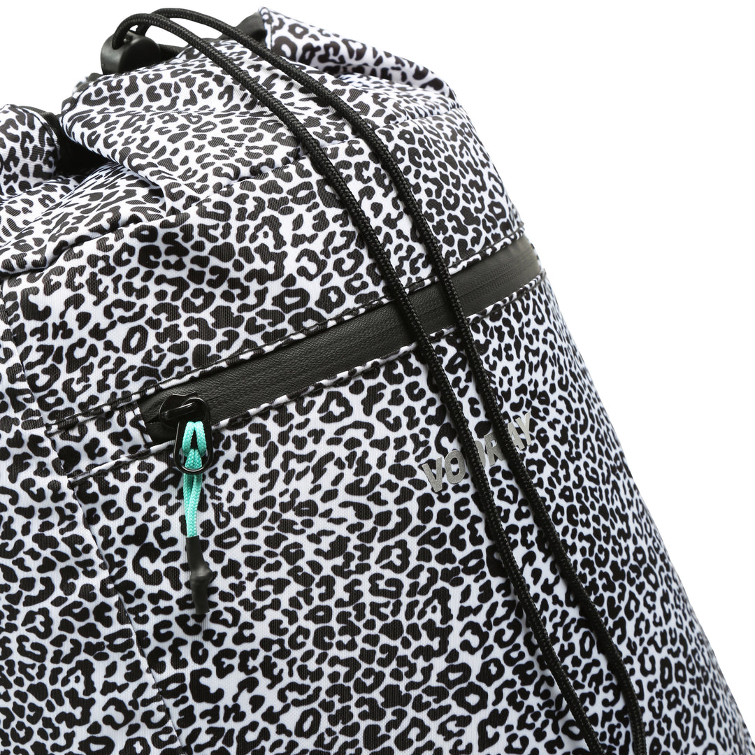 Vooray Stride Cinch Backpack - Black White Leopard - Rear View