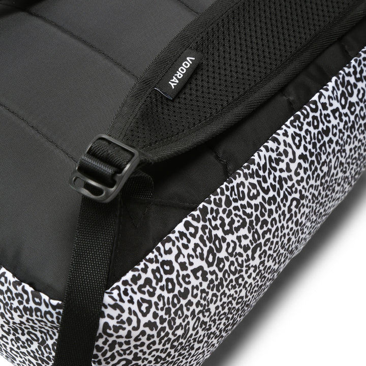 Vooray Stride Cinch Backpack - Black White Leopard - Rear View