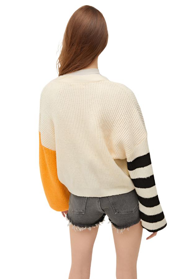 TMD Ivory/Gold Piper Balloon Sleeve Cardigan - Ivory/Gold - Back View