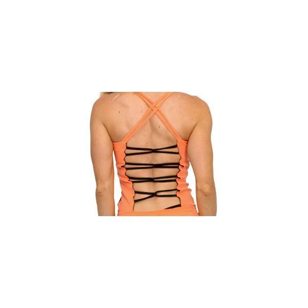 Equilibrium Activewear Link Long Top LT113 - Black/Coral  - rear view