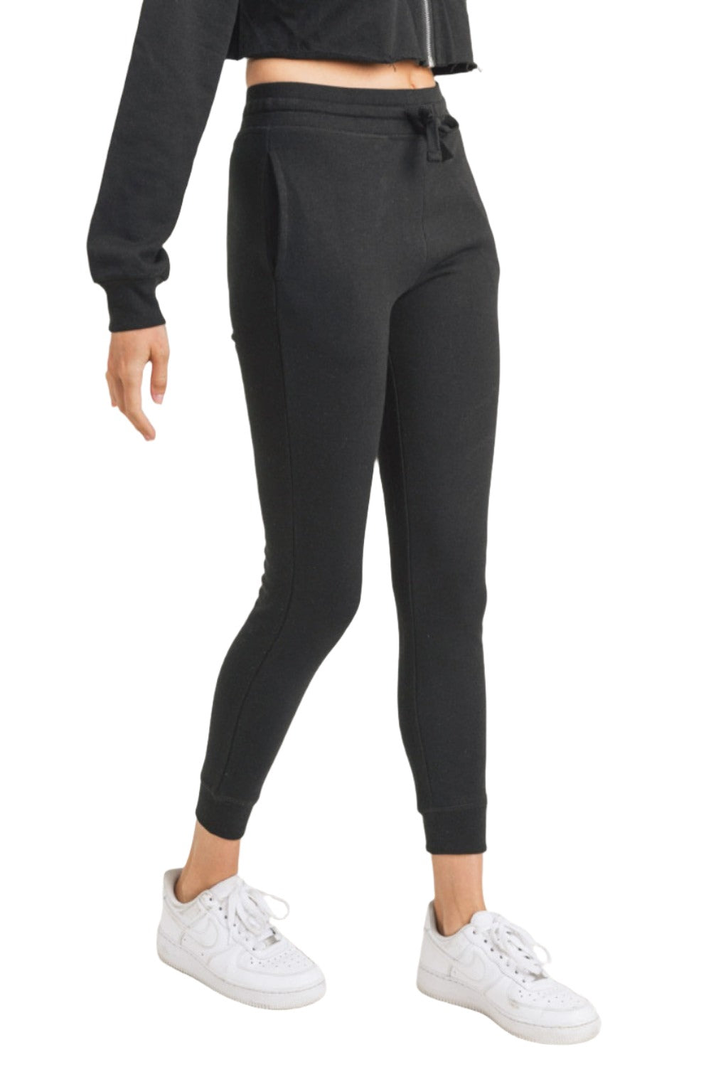 Mono B Skinny French Terry Cuffed Jogger 10351 - Black - Side View