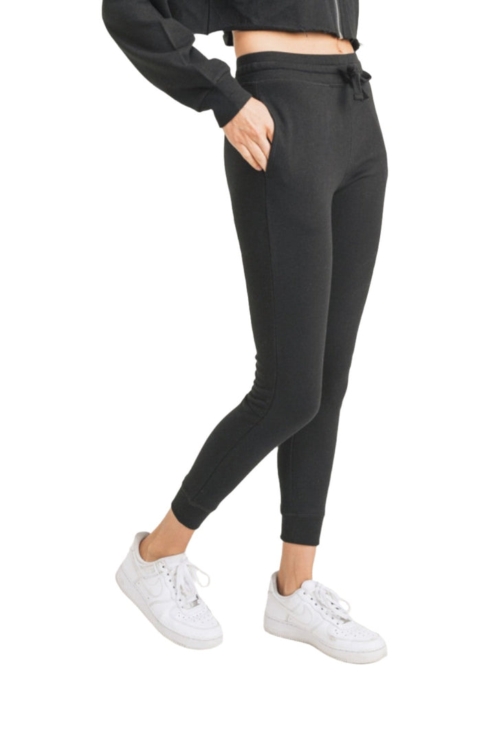 Mono B Skinny French Terry Cuffed Jogger 10351 - Black - Side View