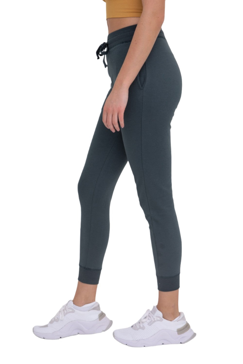 Mono B Skinny French Terry Cuffed Jogger 10351 - Jungle Green - Side View