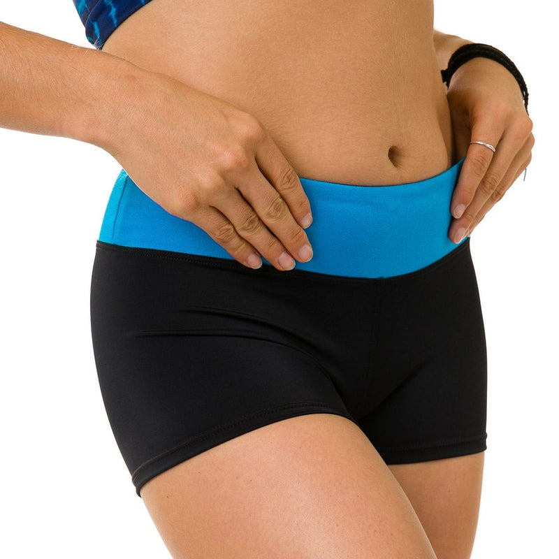 Onzie Hot Yoga Fitness Shorts 220 - Azure - front view