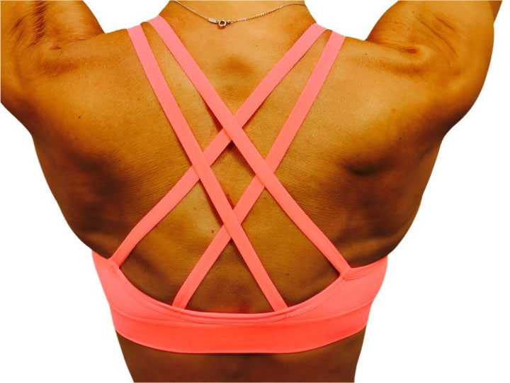 XOXO Double Strap Seamless Sports Bra - Neon Coral -  rear  view