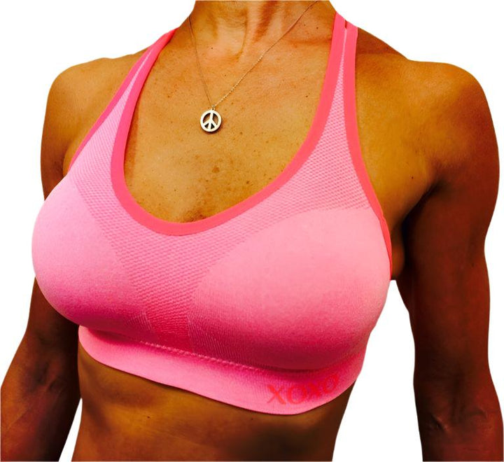 XOXO Double Strap Seamless Sports Bra - Heathered Coral -  front view