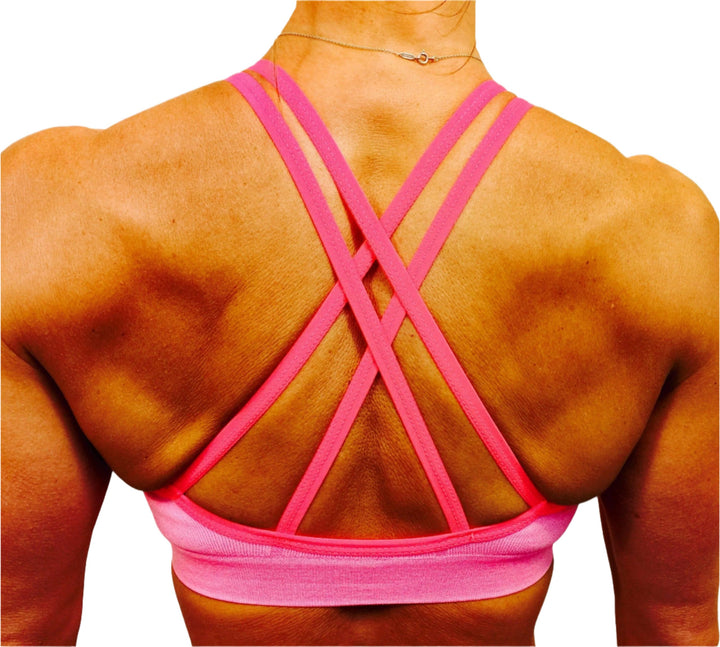 XOXO Double Strap Seamless Sports Bra - Heathered Coral -  rear view