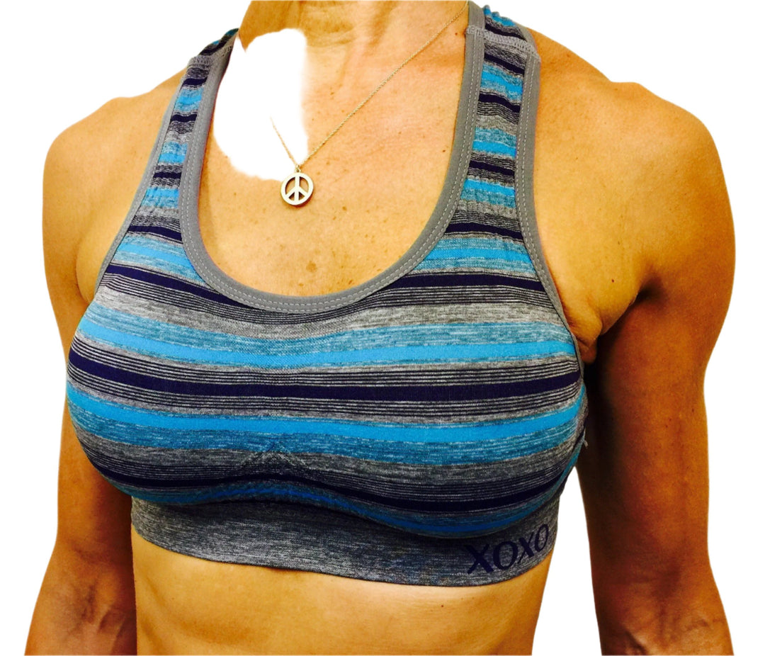 XOXO Racer Back Seamless Sports Bra  -  Charcoal/Turquoise  -  front view