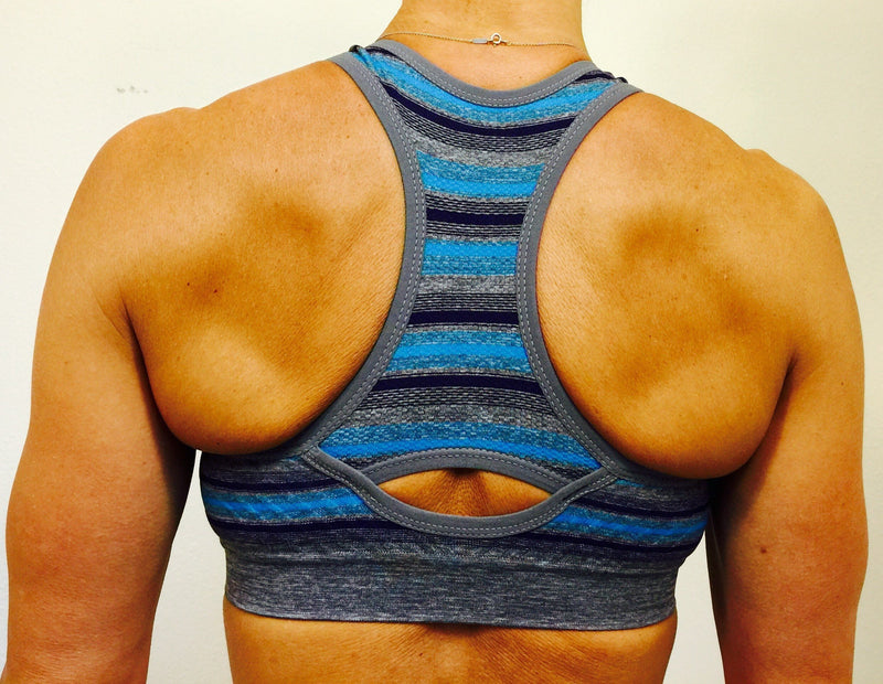 XOXO Racer Back Seamless Sports Bra  -  Charcoal/Turquoise  -  rear view