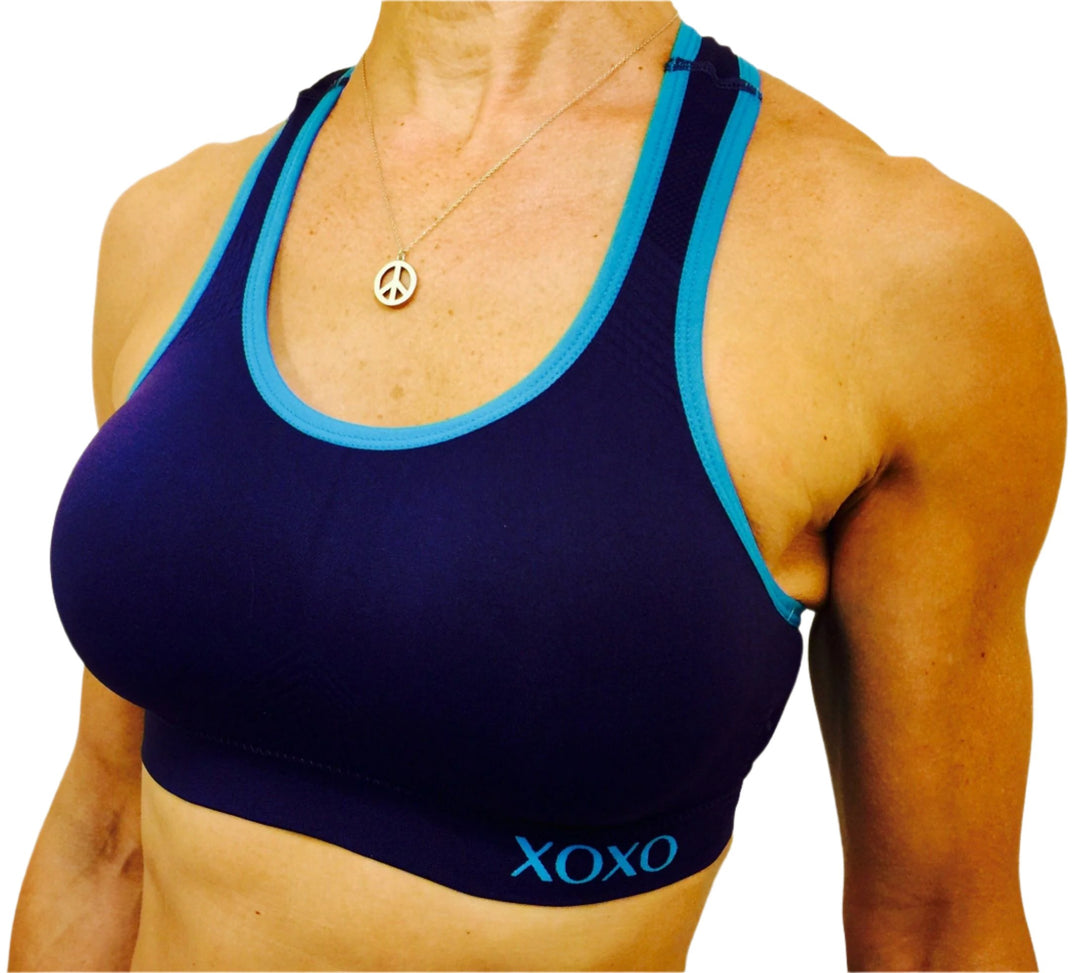 XOXO Racer Back Seamless Sports Bra  -  Navy  -  front view