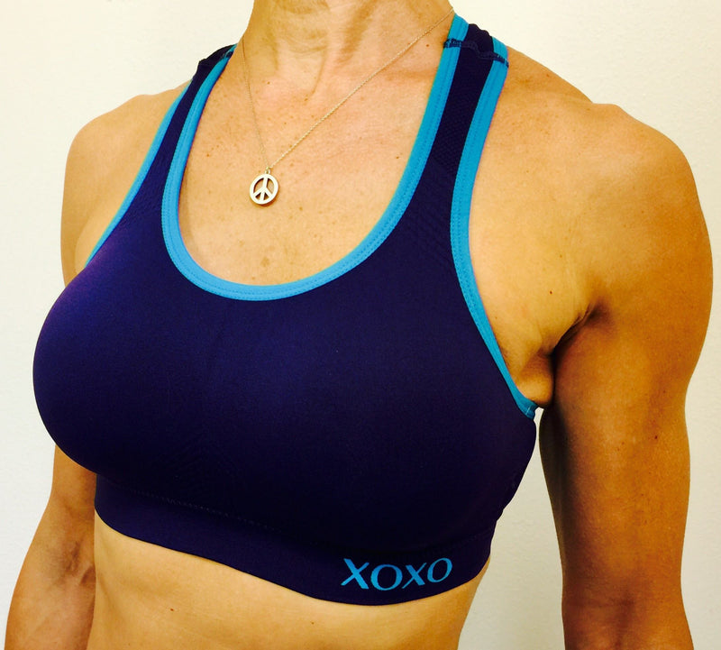 XOXO Racer Back Seamless Sports Bra  -  Navy  -  front view