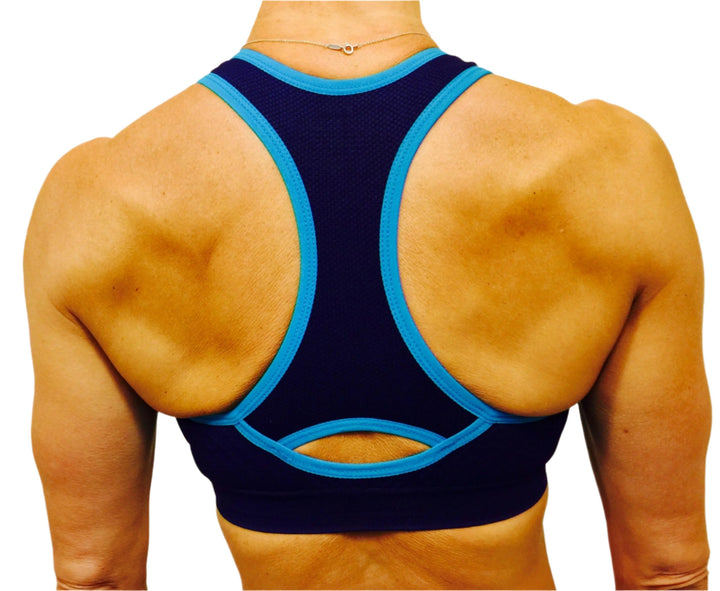 XOXO Racer Back Seamless Sports Bra  -  Navy  -  rear view