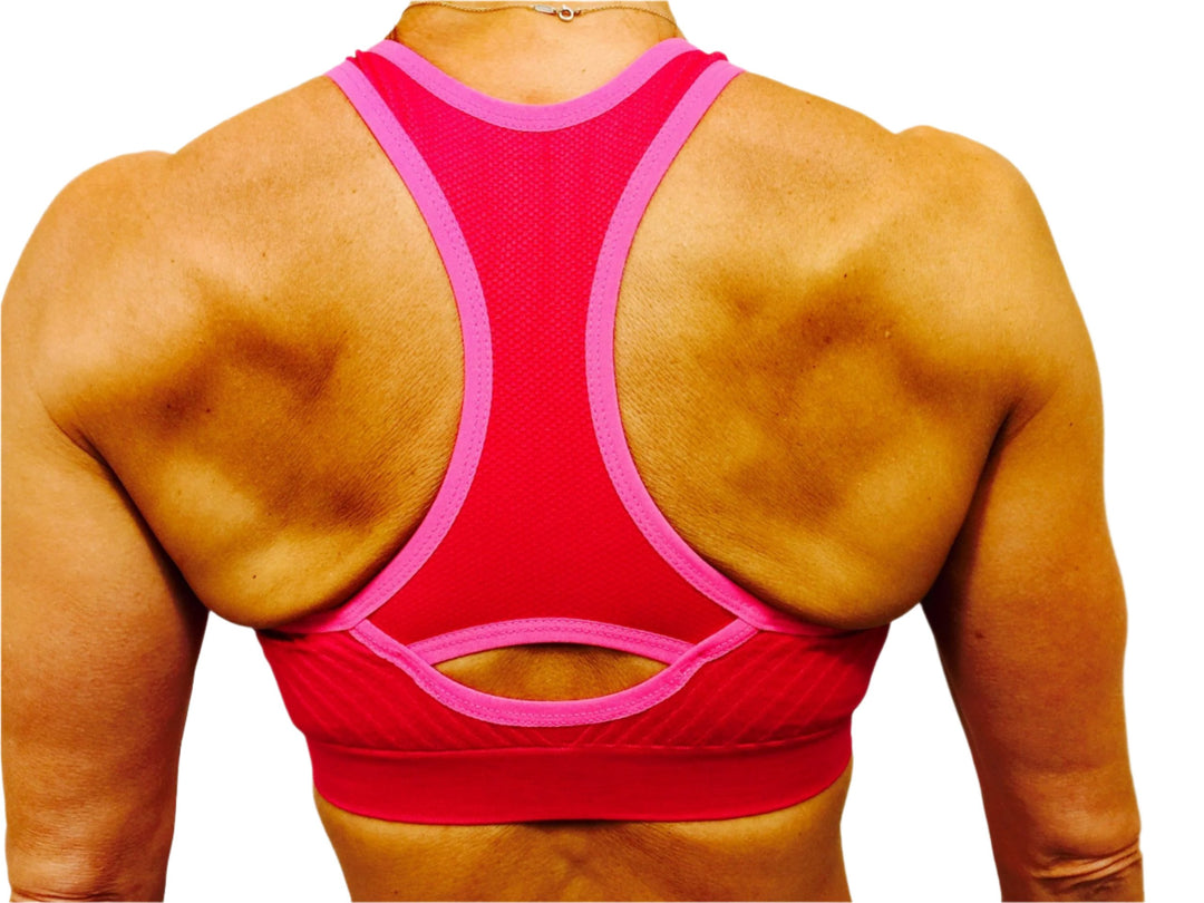 XOXO Racer Back Seamless Sports Bra  -  Fuschia  -  rear view