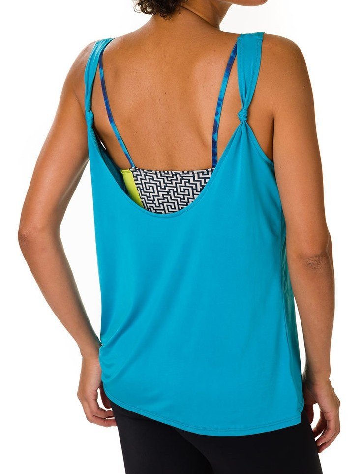 Onzie Hot Yoga Loose Knot Tank 352 - Teal - rear view