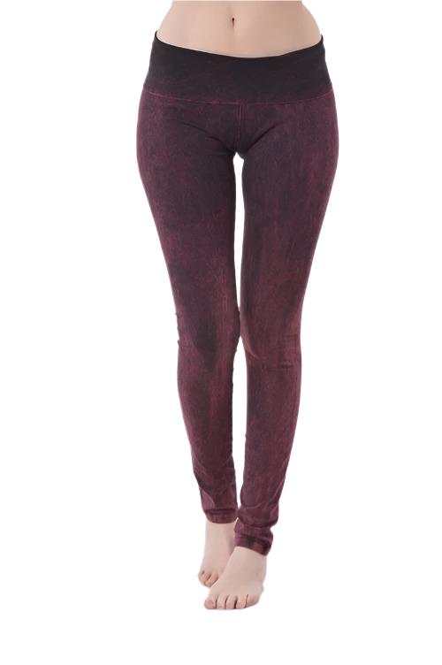 T-Party Fold Over Mineral Wash Legging CJ72219 - Burgundy - front view