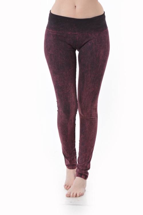 T-Party Fold Over Mineral Wash Legging CJ72219 - Burgundy - front view