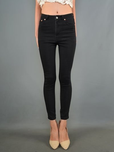 Signature 8 High Waisted Ankle Skinny Jean IP309 Black - front view 