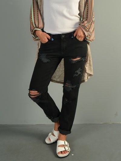 Signature 8 Destroyed Boyfriend Jeans IP629B Black - front view