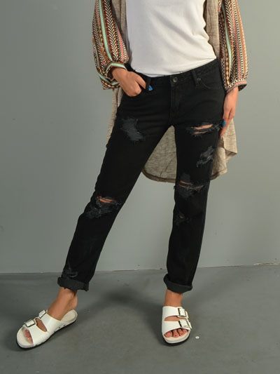 Signature 8 Destroyed Boyfriend Jeans IP629B Black - front alt view