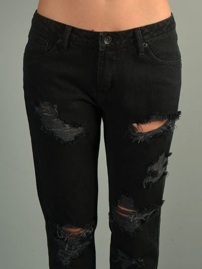 Signature 8 Destroyed Boyfriend Jeans IP629B Black - front alt view 1