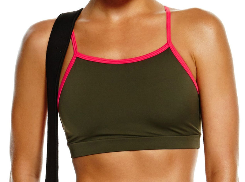  Onzie Hot Yoga Triangle Bra 378 With Trim - Olive - front view