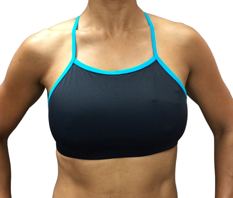 Onzie Hot Yoga Triangle Bra 378 With Trim - Black/Teal - front view