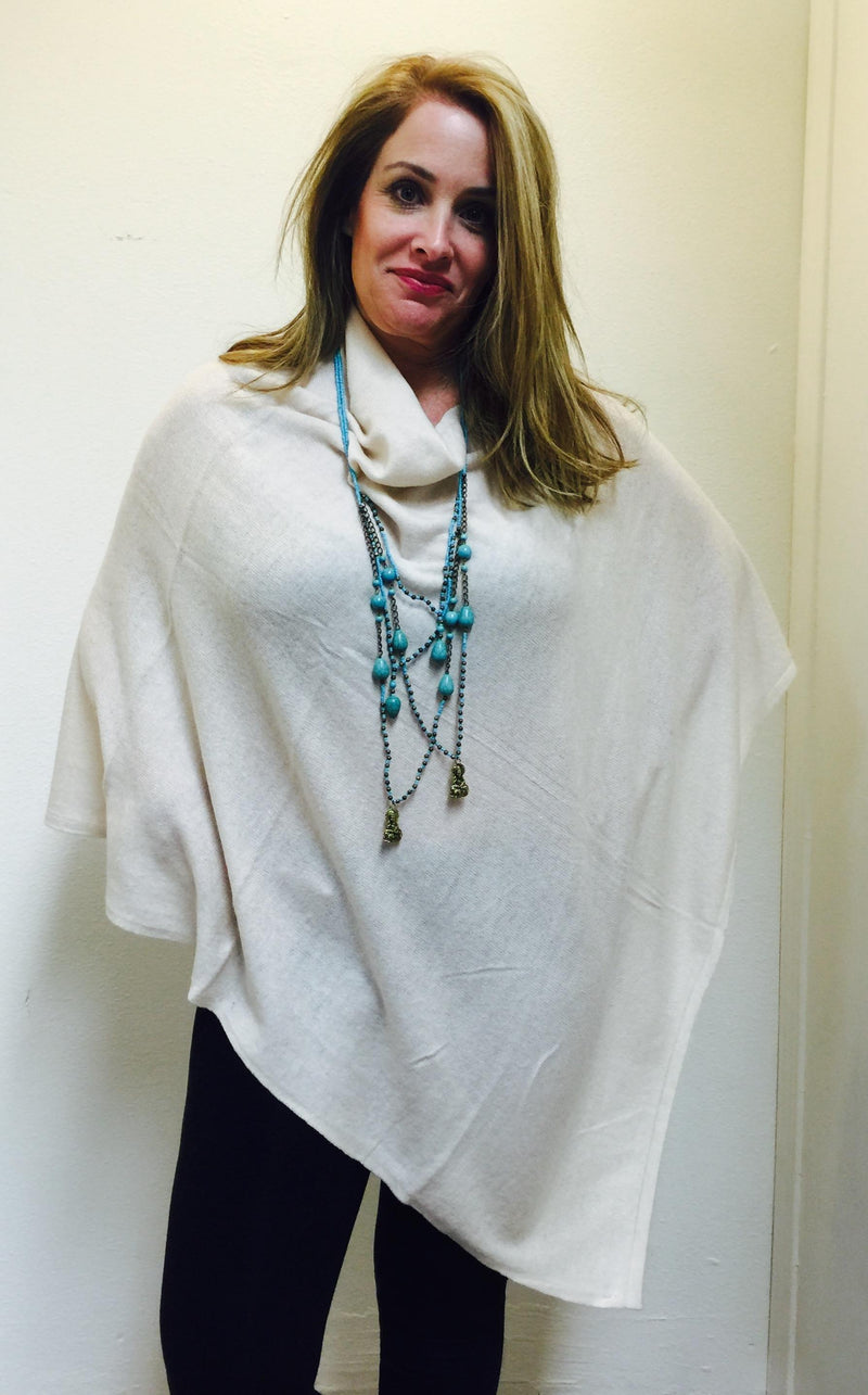 Cashmere Poncho from Nepal Cream - front view