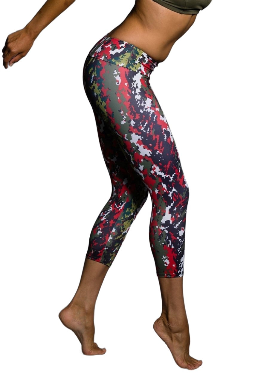 Onzie Hot Yoga Capri 202 - Red Camo - Side View
