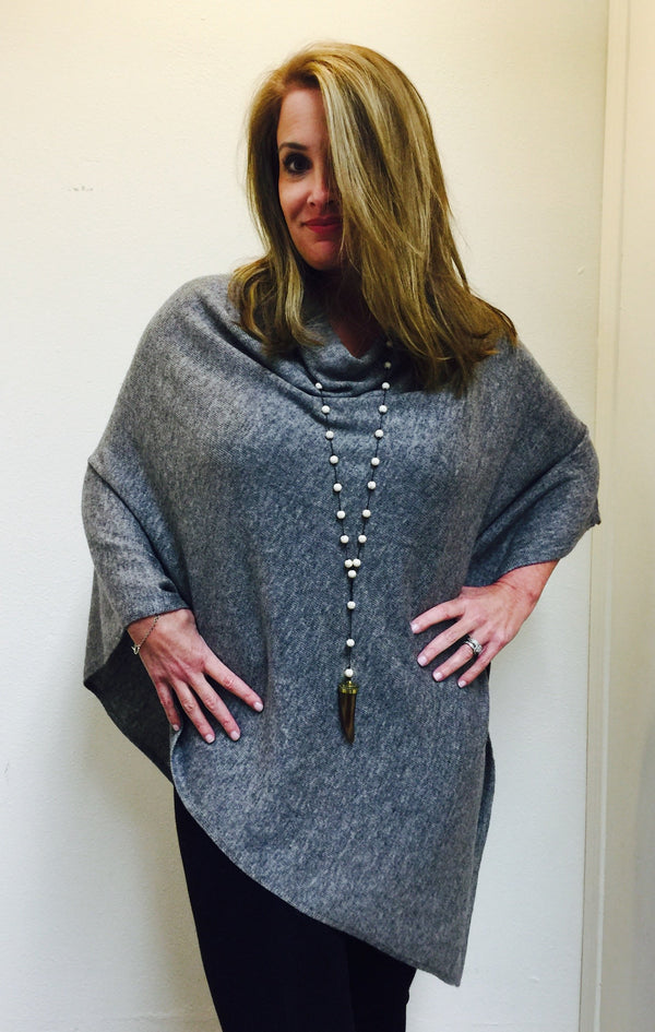 Cashmere Poncho From Nepal Heather Gray - front view