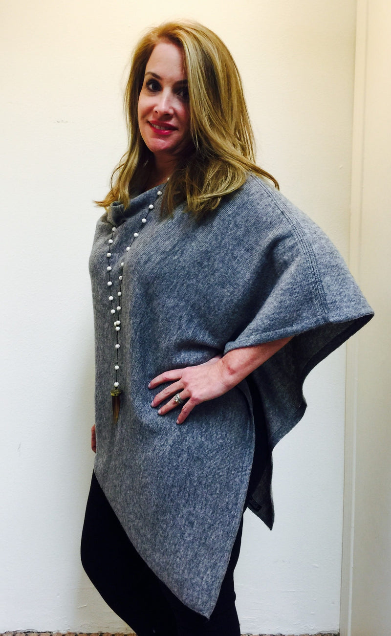 Cashmere Poncho From Nepal Heather Gray - side view