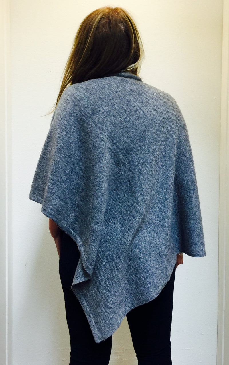 Cashmere Poncho From Nepal Heather Gray - rear view