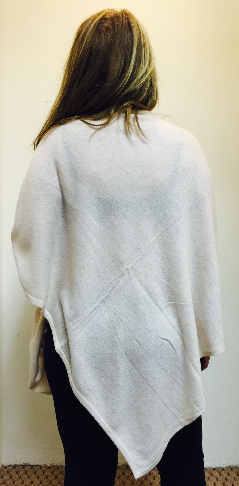 Cashmere Poncho from Nepal Cream - rear view