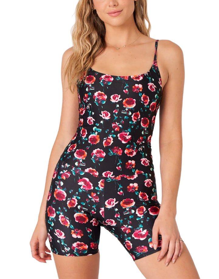 Onzie Flow Shorty Biker Babe Leotard 127 - Midnight Roses - Front View
