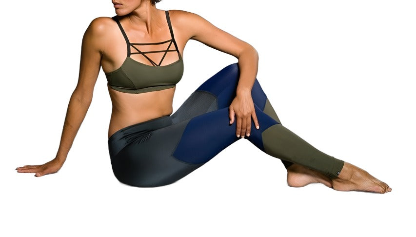 Onzie Cage Front Bra 368 - Olive - side view