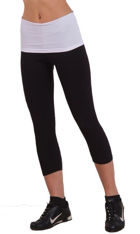 Margarita Activewear Roll Down Fitted Capri 301T - white/Black - front view