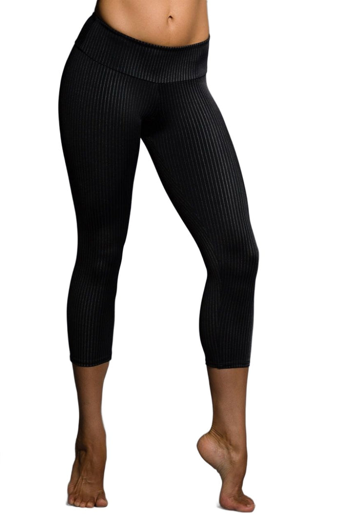 FINAL SALE Onzie Hot Yoga Capri 202 - Pinstripes - front view 