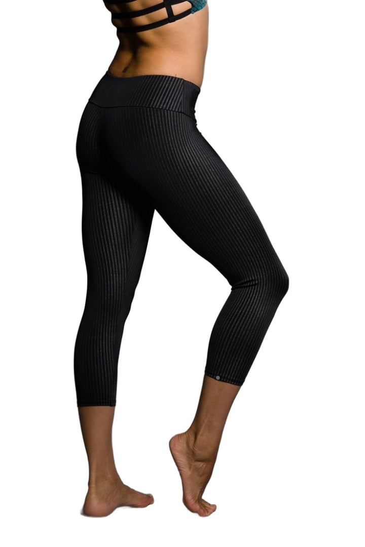 FINAL SALE Onzie Hot Yoga Capri 202 - Pinstripes - side view 