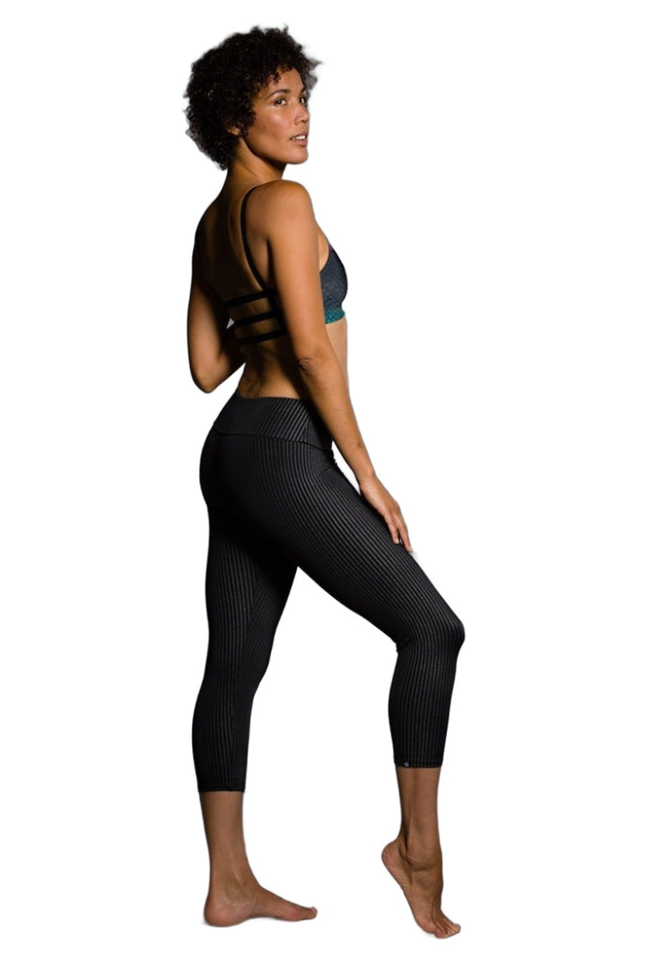 FINAL SALE Onzie Hot Yoga Capri 202 - Pinstripes - side view 