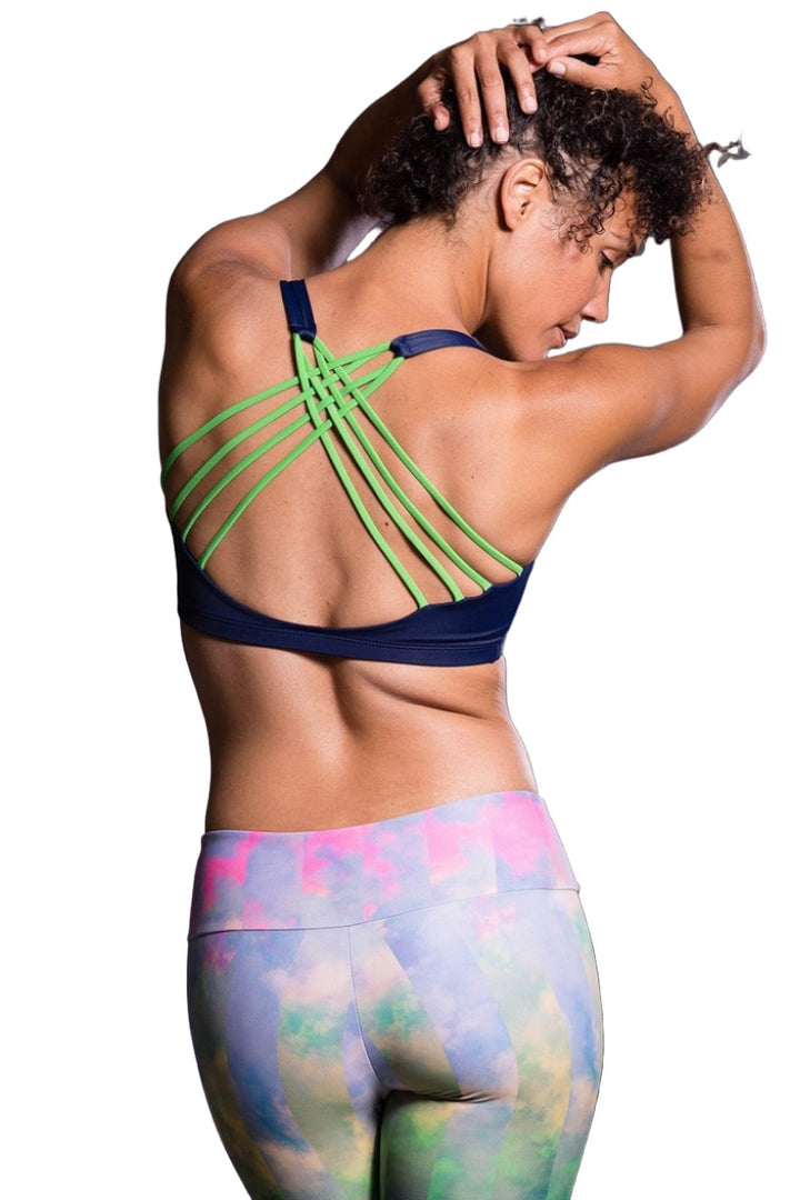 Onzie Hot Yoga Chic Bra 354 - Navy/Green - Back View