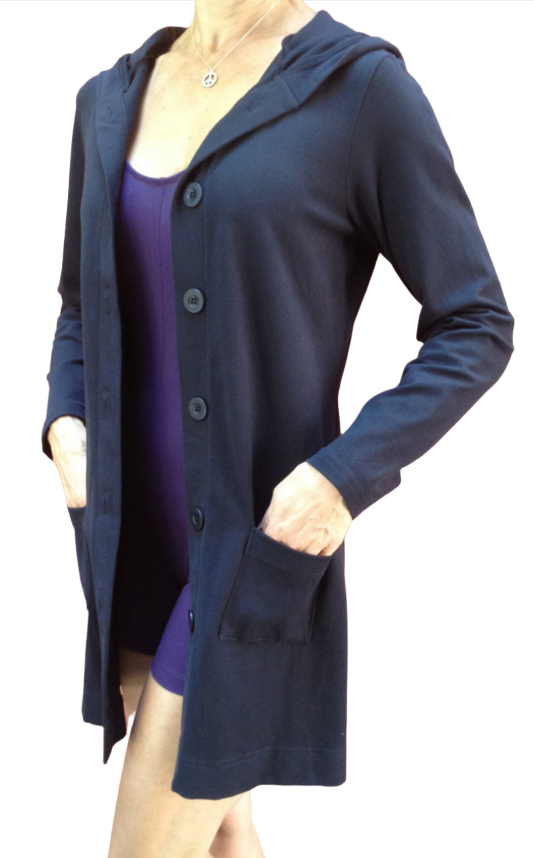One Step Ahead Long Hooded Jacket 2629 - Navy  - front view