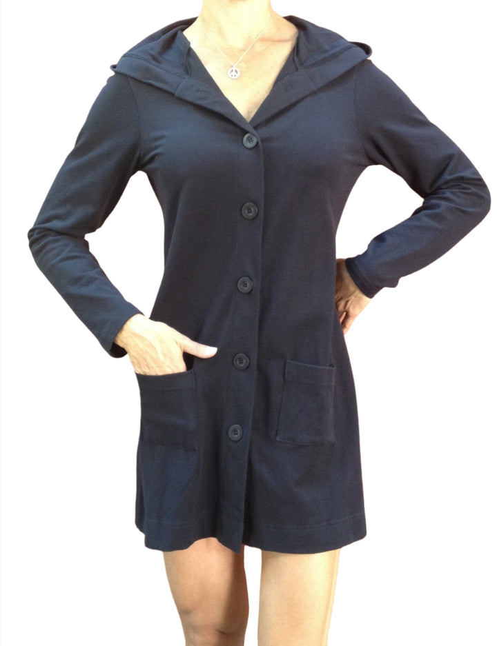 One Step Ahead Long Hooded Jacket 2629 - Navy  - front view